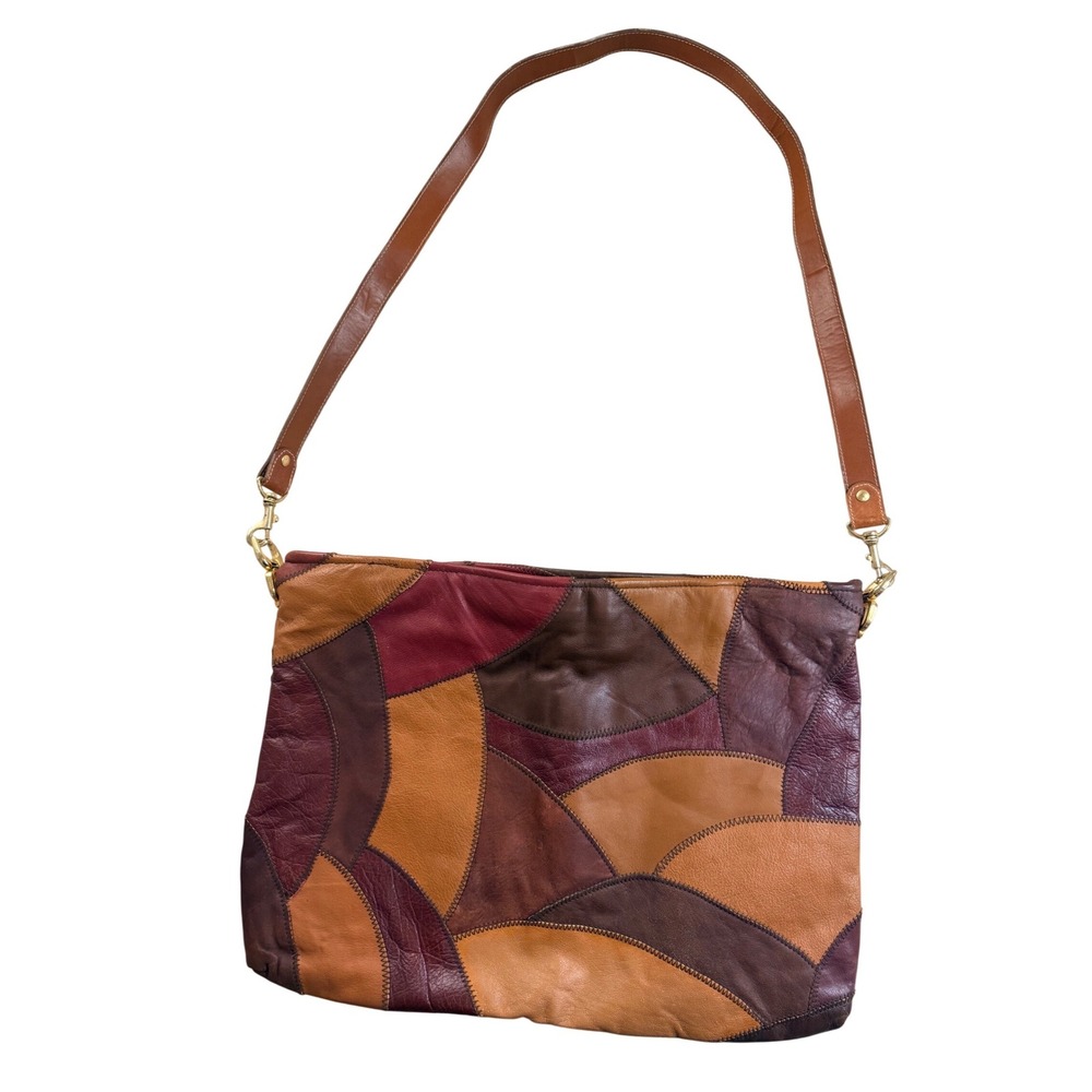 Vintage 70s Boho Hippie Patchwork Leather Shoulder‎ Bag Color Crossbody Purse